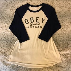 Cream and Navy baseball t